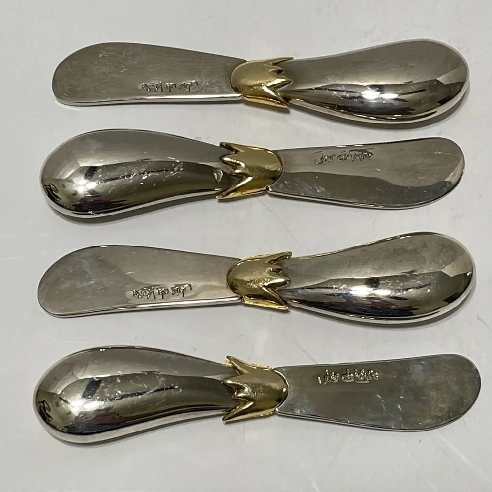 Joie de Vivre Eggplant Pattern Cheese Butter Spreader Silver Gold Toned Set of 4